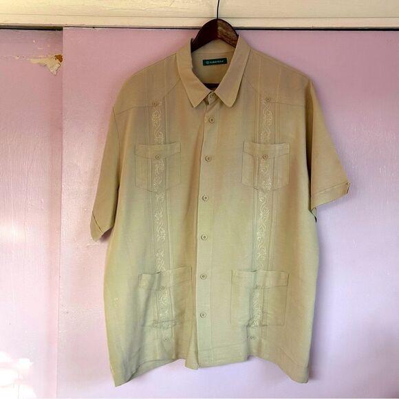 Cubavera Beige Short Sleeve Button-Up Shirt, Sz 2XL Beige - Picture 1 of 5
